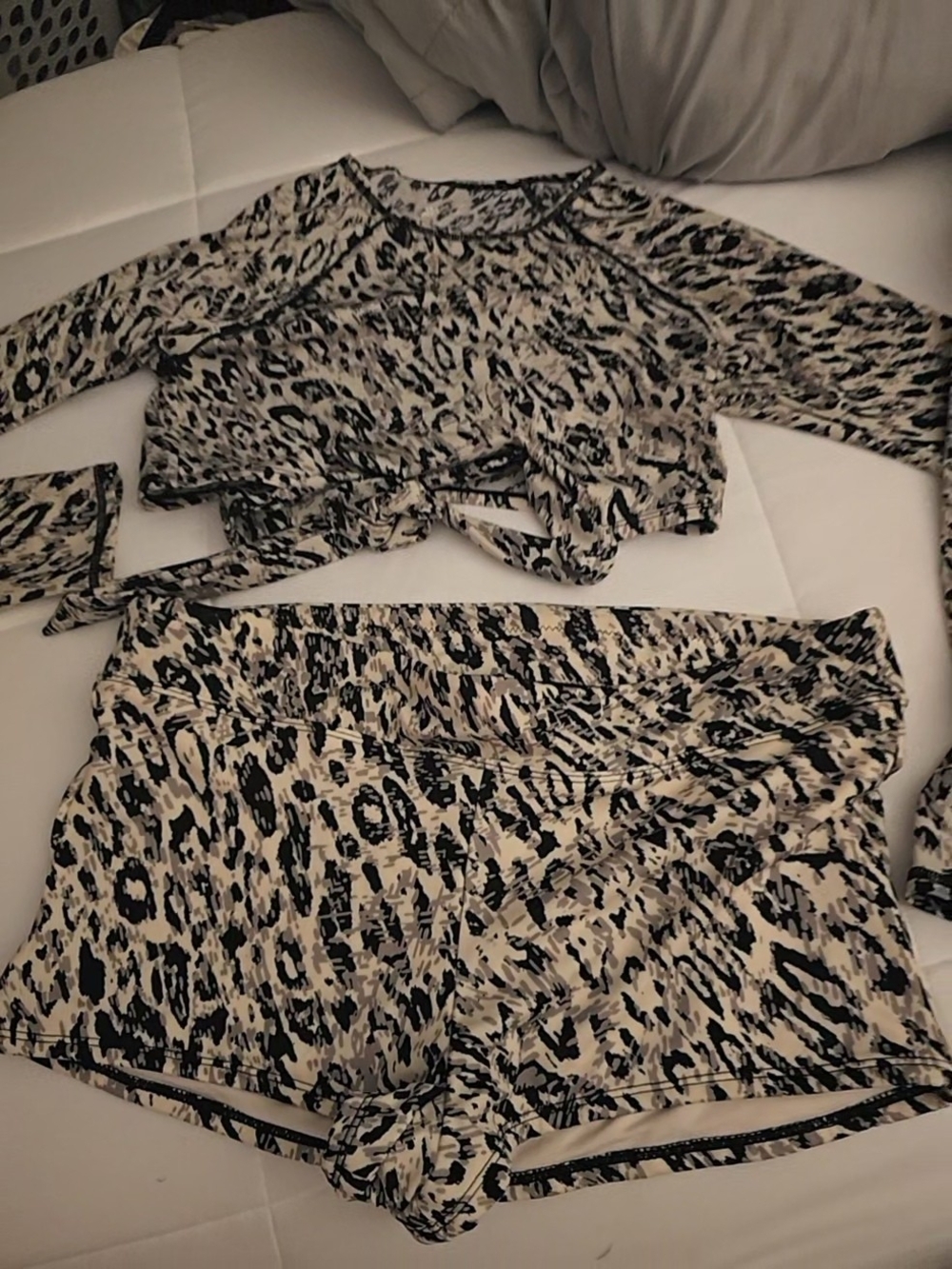 Black & Cream Leopard-Pattern SWIM SUIT SET